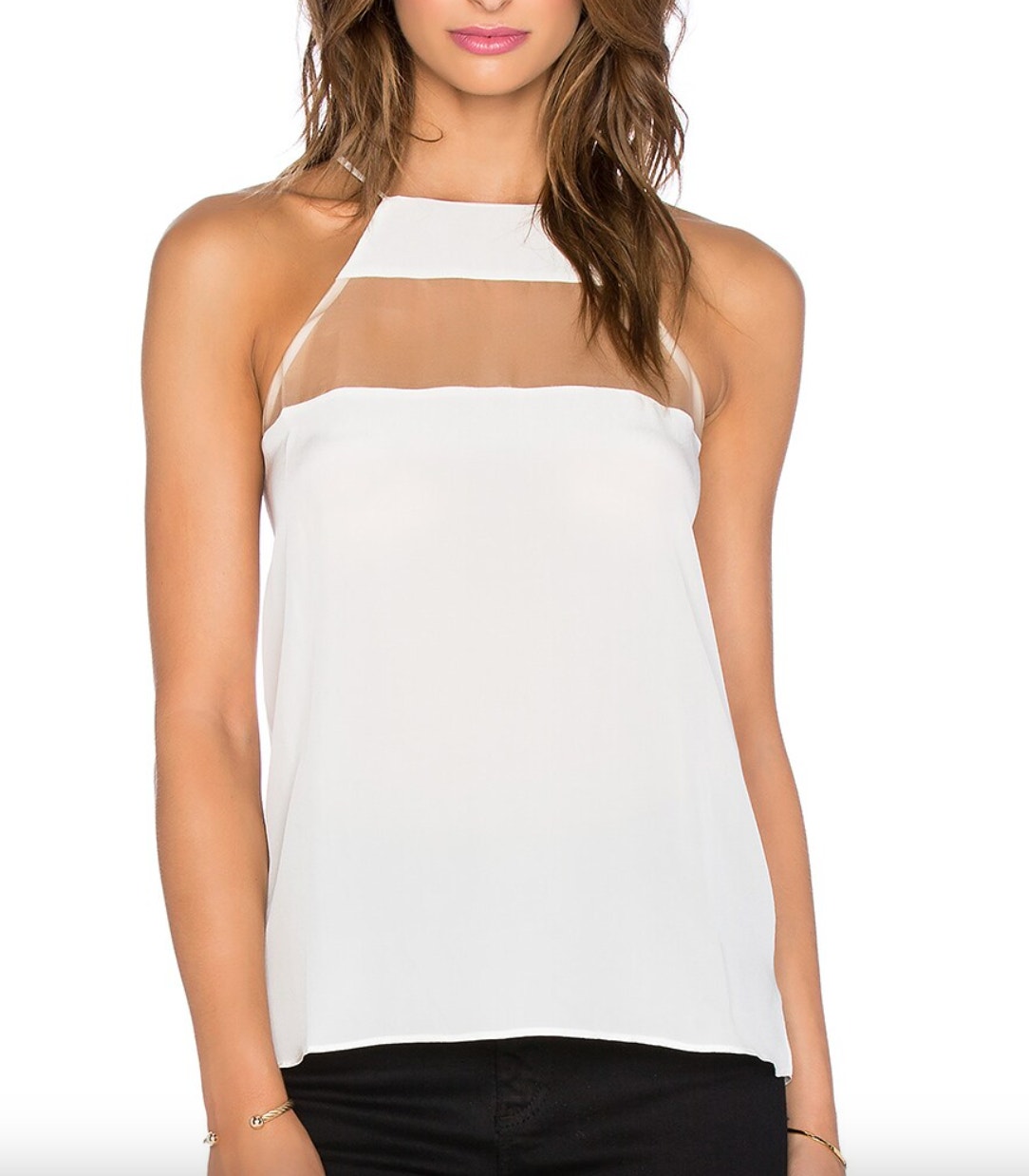 Revolve Cami Nyc The High Top White Mesh Sleeveless Silk Crisscross Tank Top Xs